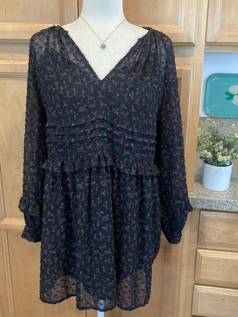 Zara Black Mini Dress or Tunic with Pink Floral Print